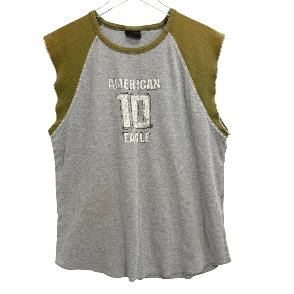 Y2K American Eagle Raglan Graphic Muscle Tee Mens Size M Sleeveless Grey Preppy